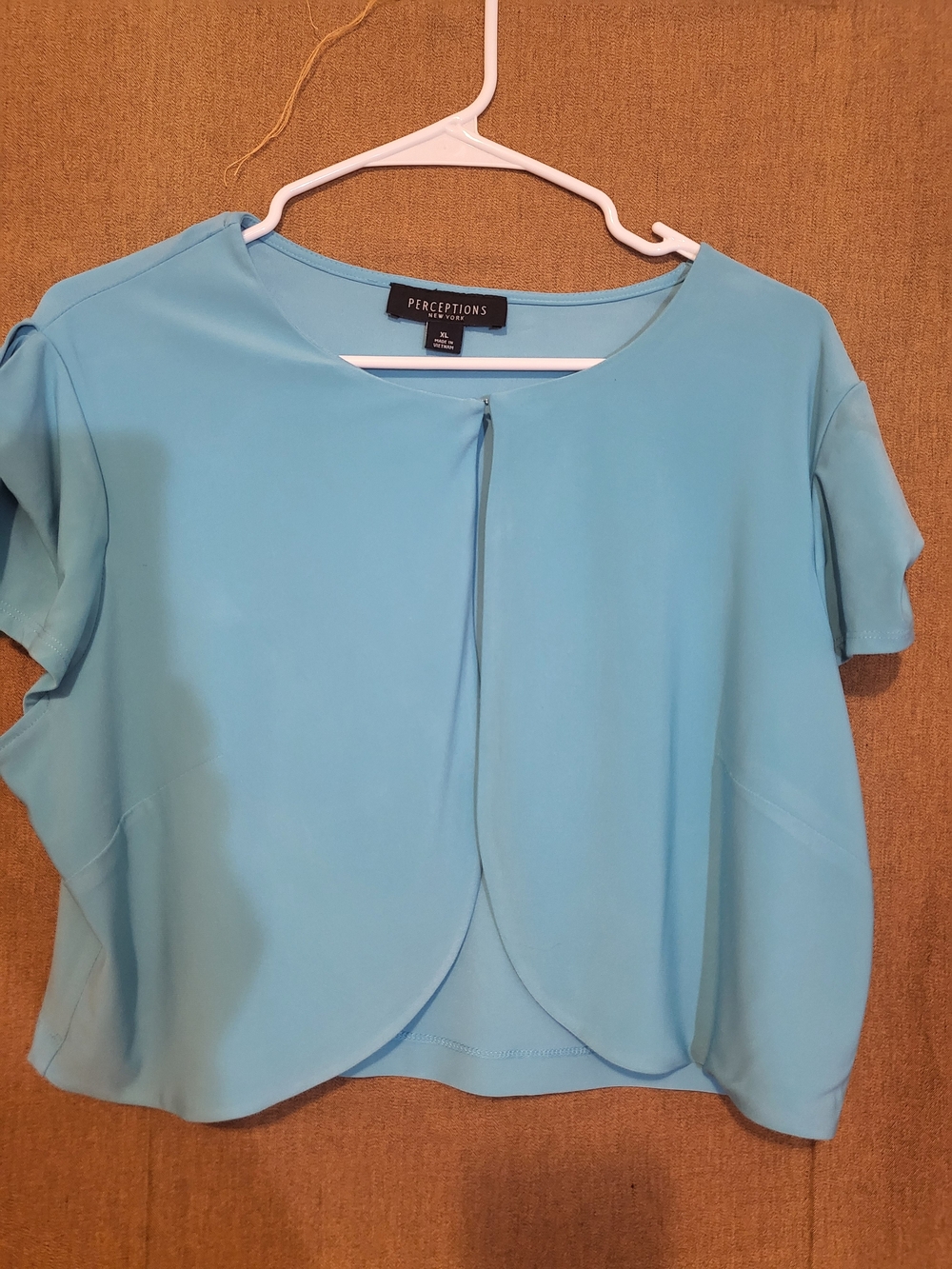 Perceptions Light Blue Short Sleeve Overlay Top